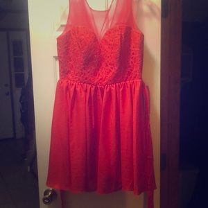 Red PROMGIRL Sheer Sleeve Homecoming Dress